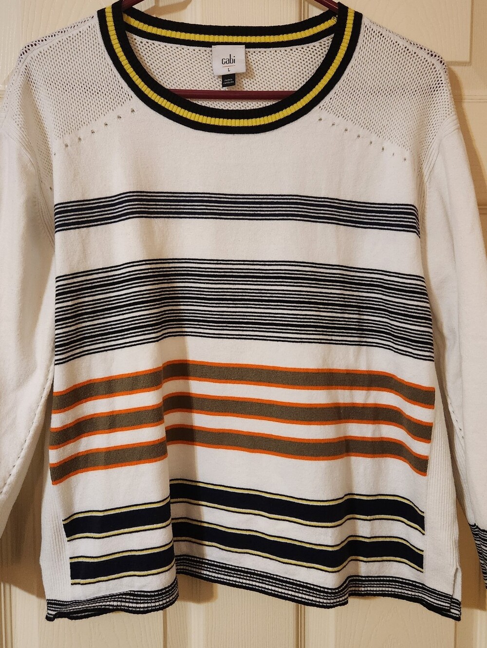 Cabi Parasol Pullover Sweater Cabana Striped Size Large Lightweight Beachy